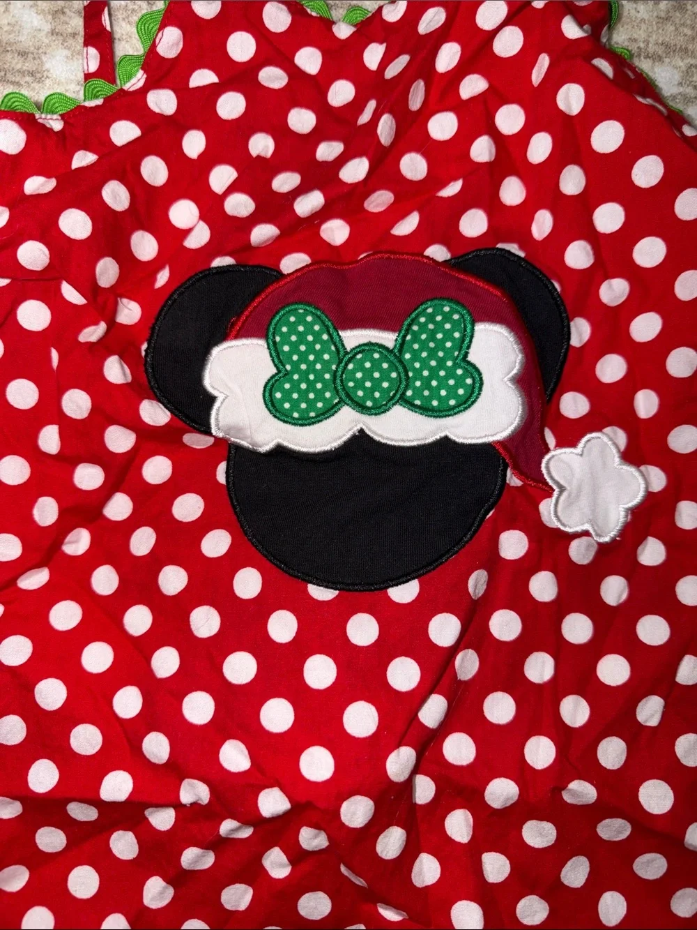 Smocked Blessings Girls' Red Polka Dot Tie-Strap Santa Minnie Mouse Dress